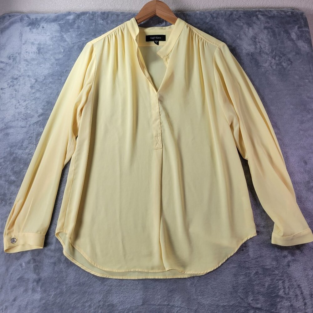 Karen Kane Womens M Yellow Long Sleeve‎ Made in USA Workwear Career Classic Top